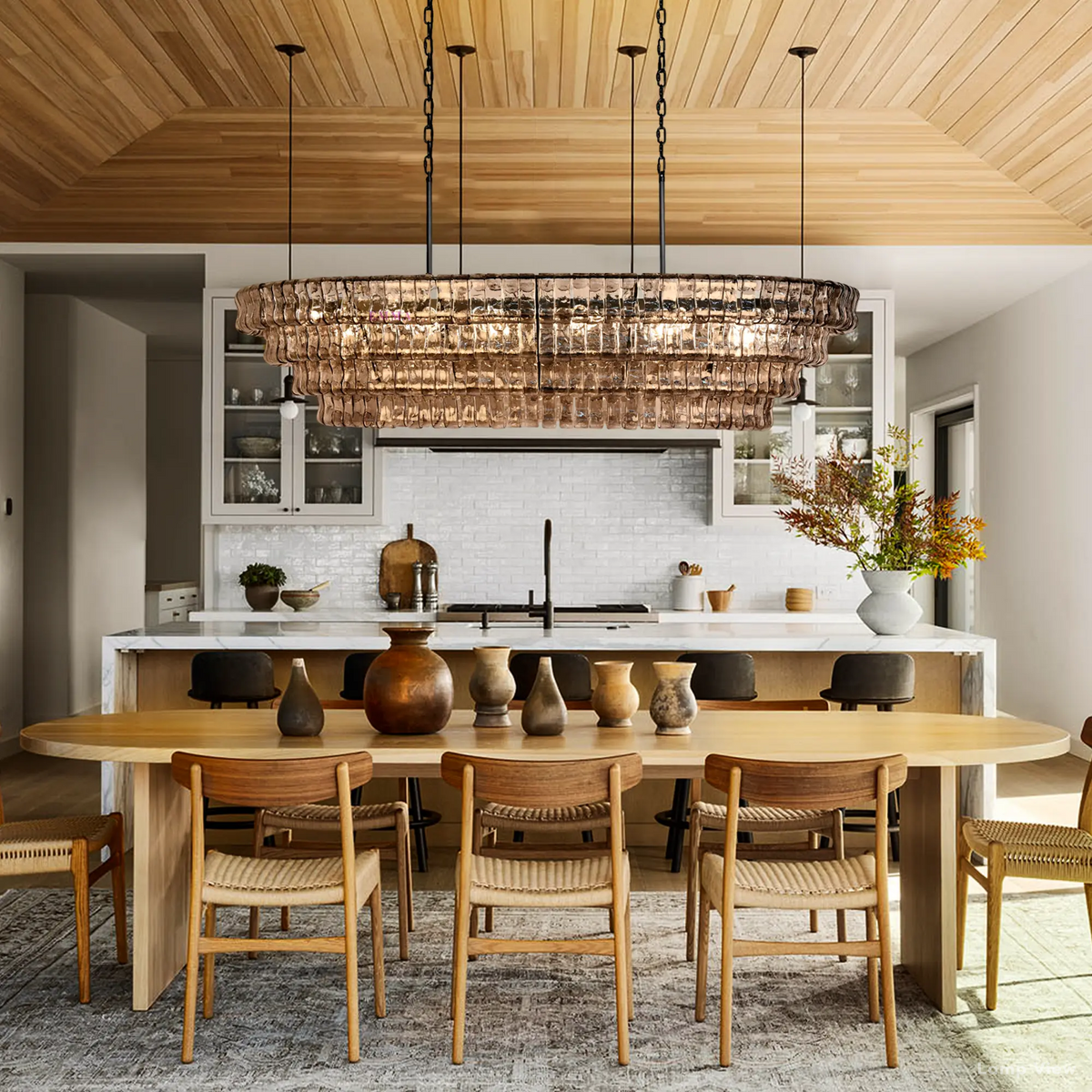Ghiaccio Hooked Glass Oval Chandelier