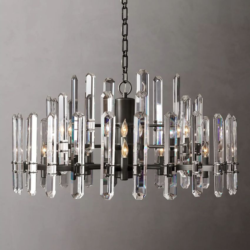 Mirello Prismed Crystal Round Chandelier 36"