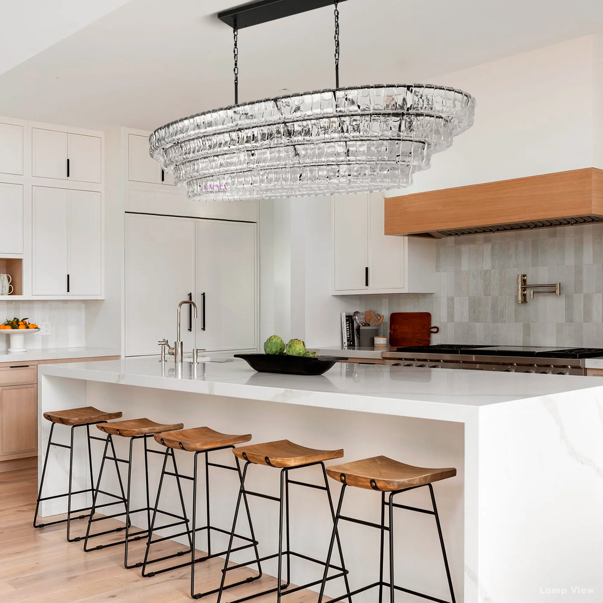 Ghiaccio Layered Glass Oval Chandelier