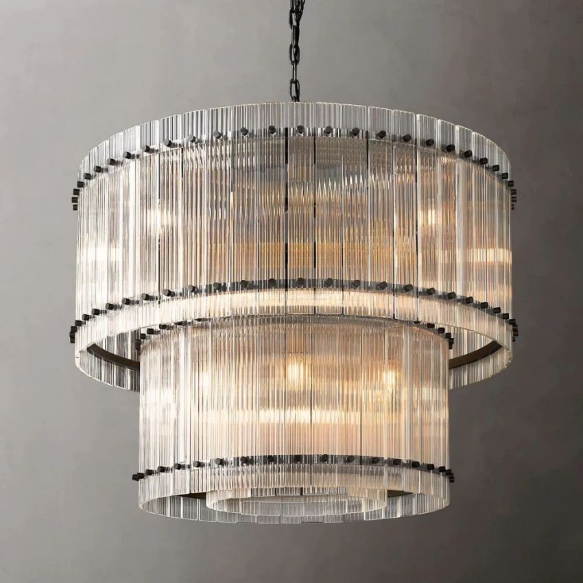 San Marco Ribbed Glass Two-Tier Round Chandelier 37"