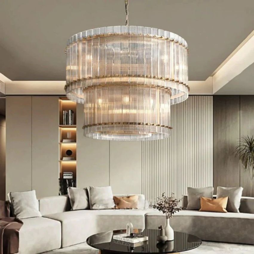 San Marco Ribbed Glass Two-Tier Round Chandelier 37"