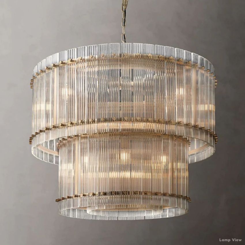San Marco Ribbed Glass Two-Tier Round Chandelier 37"