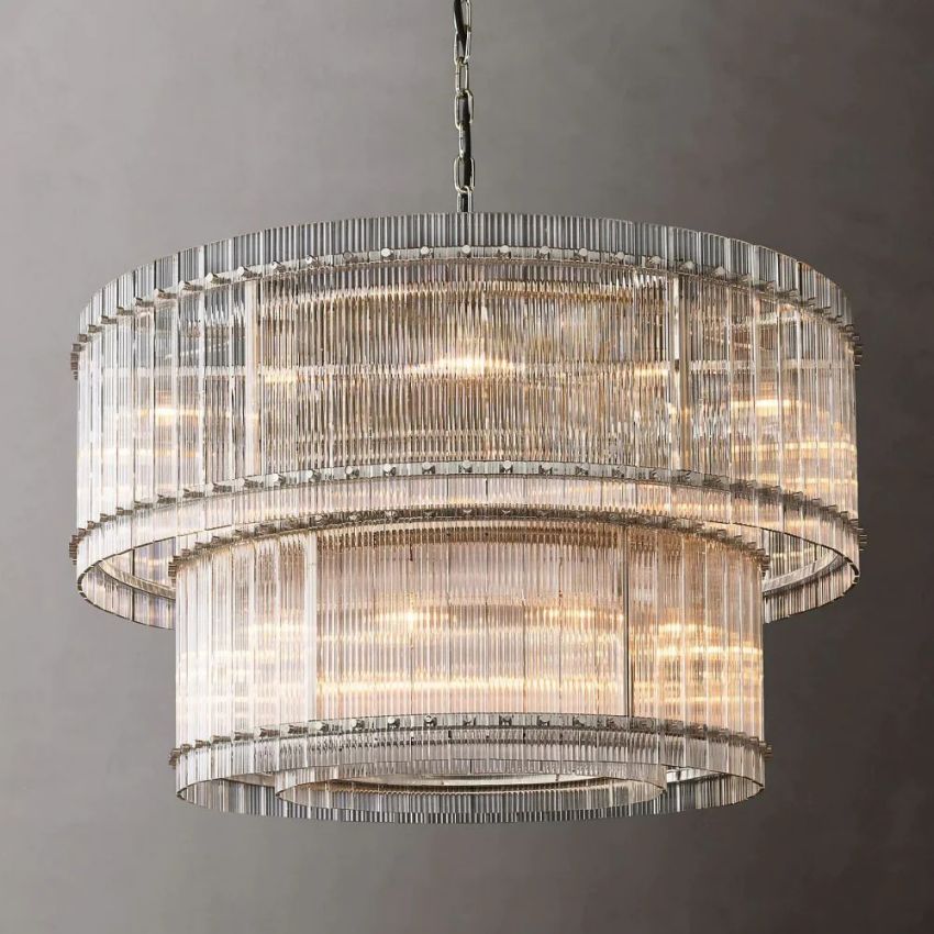 San Marco Ribbed Glass Two-Tier Round Chandelier 48"