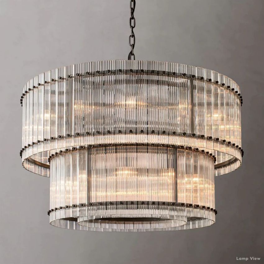 San Marco Ribbed Glass Two-Tier Round Chandelier 48"