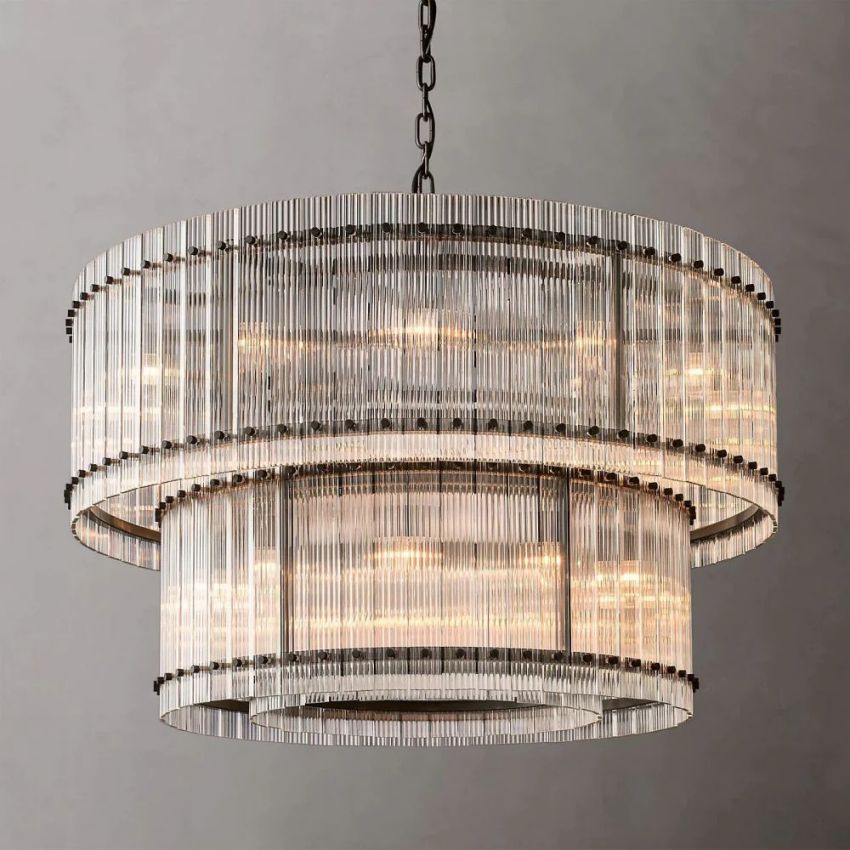 San Marco Ribbed Glass Two-Tier Round Chandelier 48"