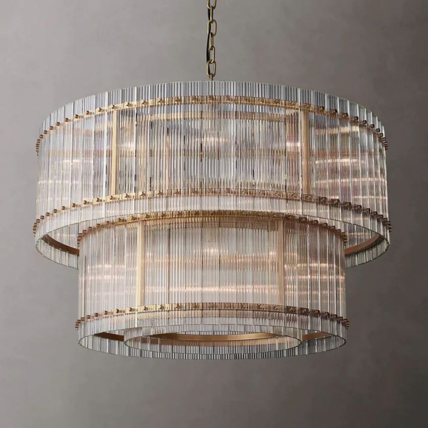 San Marco Ribbed Glass Two-Tier Round Chandelier 48"