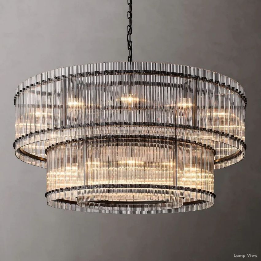 San Marco Ribbed Glass Two-Tier Round Chandelier 60"