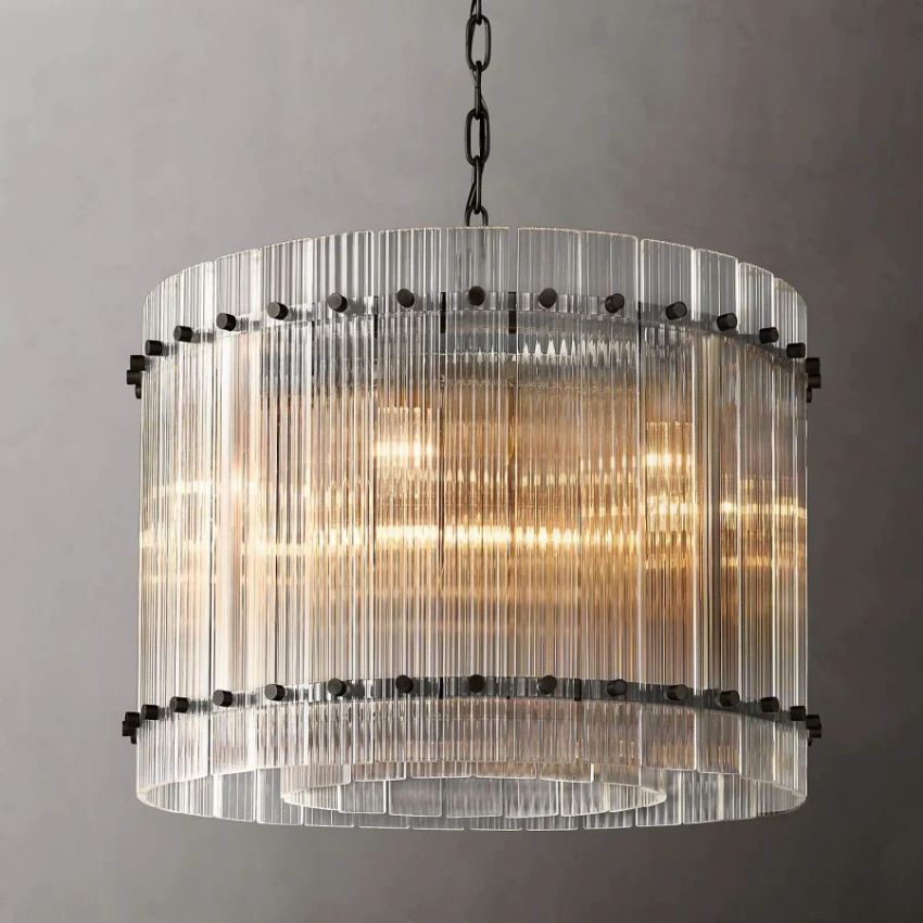San Marco Ribbed Glass Round Chandelier 22"