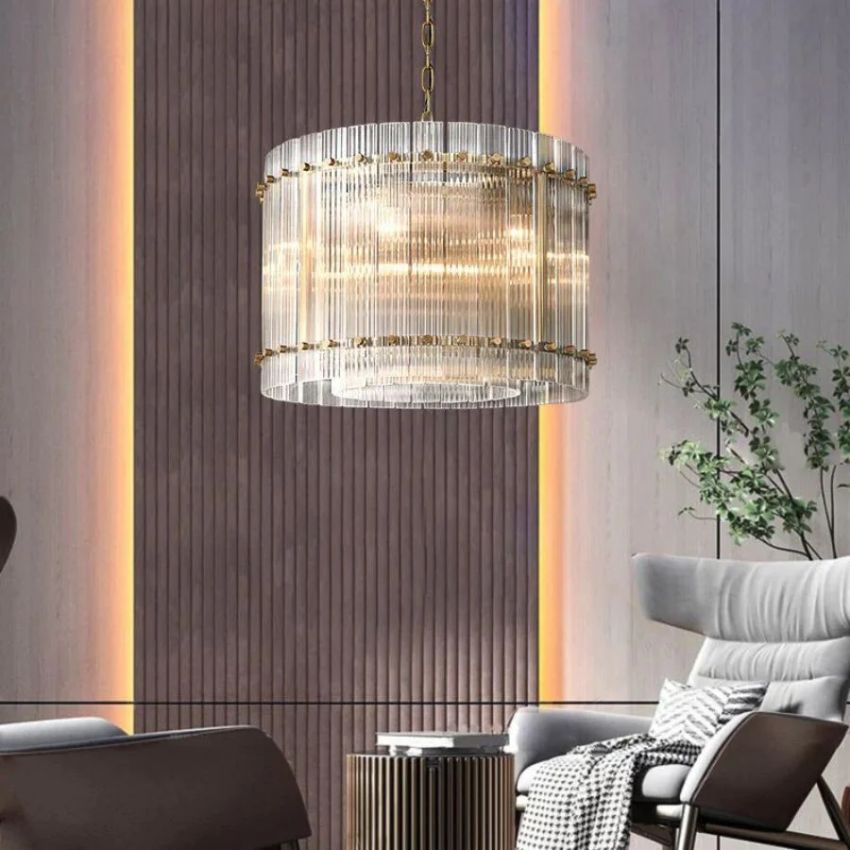 San Marco Ribbed Glass Round Chandelier 22"