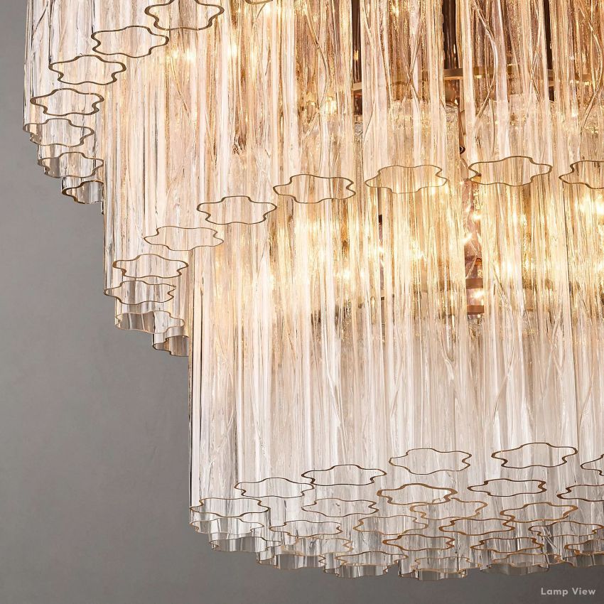Cielo Ridged Glass Three-Tier Round Chandelier 48"