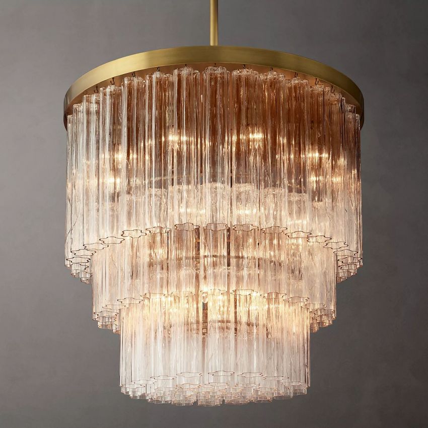 Cielo Ridged Glass Three-Tier Round Chandelier 36"