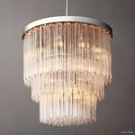 Cielo Ridged Glass Three-Tier Round Chandelier 36"