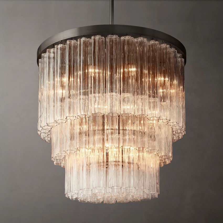 Cielo Ridged Glass Three-Tier Round Chandelier 36"