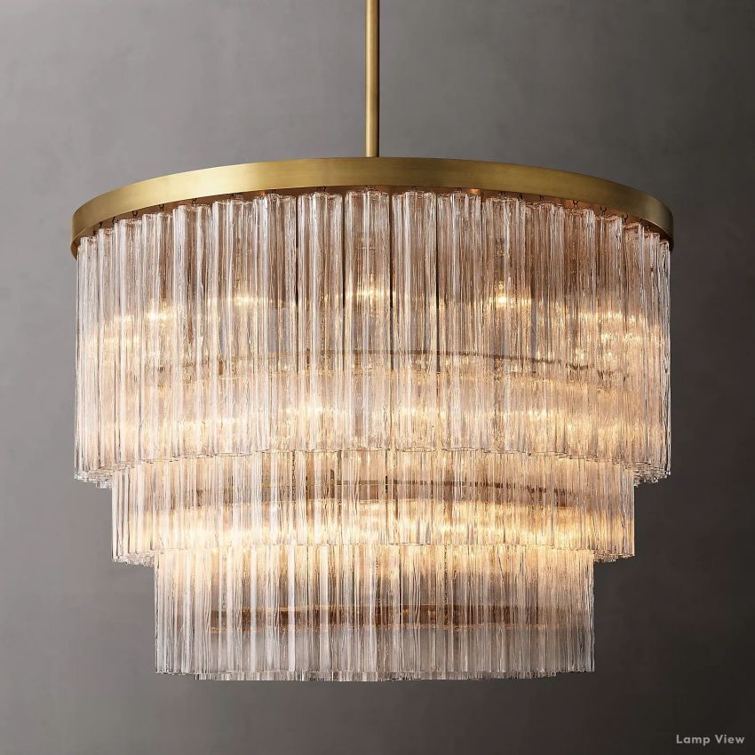 Cielo Ridged Glass Three-Tier Round Chandelier 48"