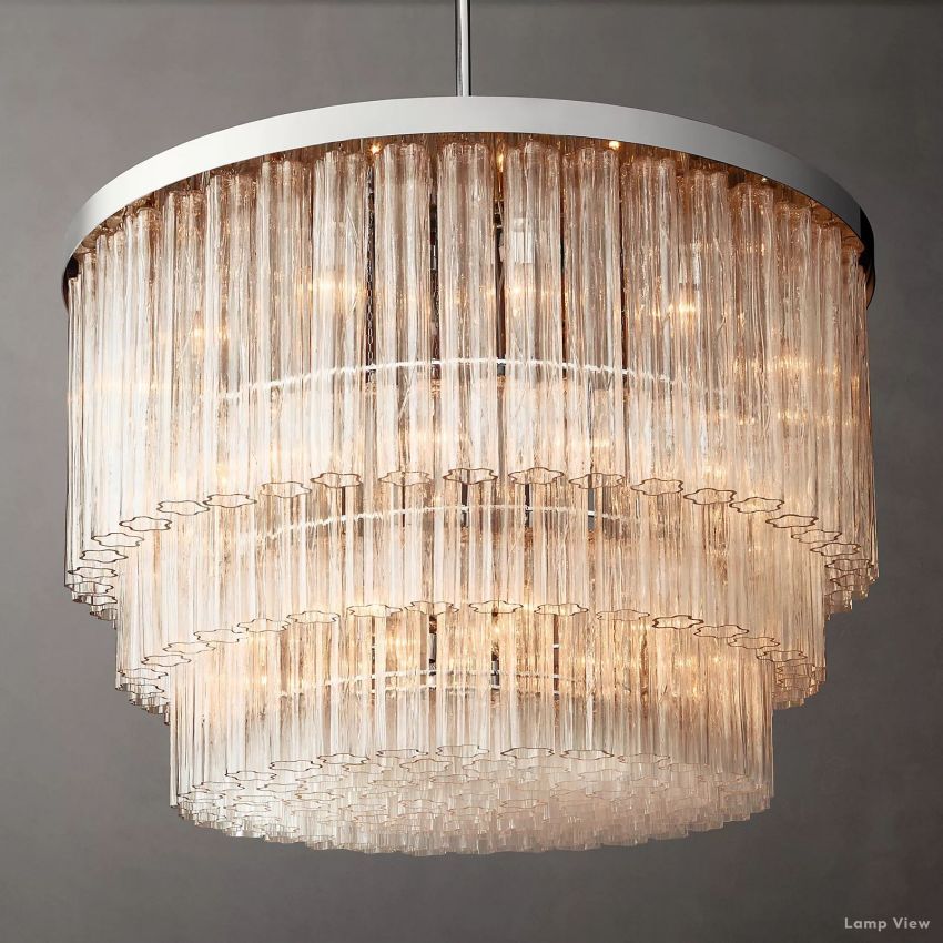 Cielo Ridged Glass Three-Tier Round Chandelier 48"