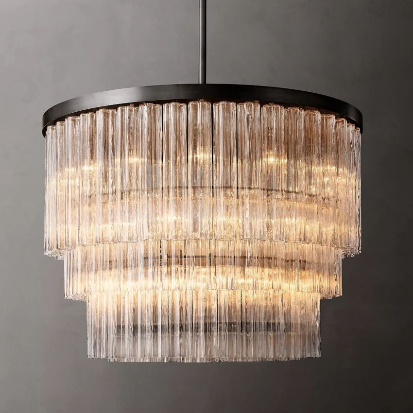 Cielo Ridged Glass Three-Tier Round Chandelier 48"