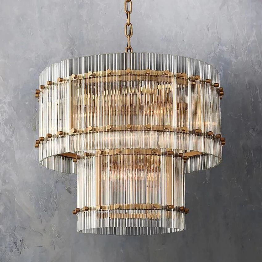 San Marco Ribbed Glass Two-Tier Round Chandelier 22"