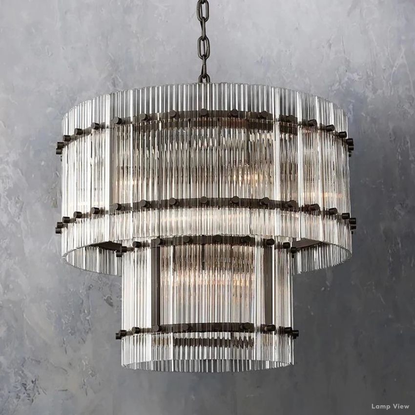 San Marco Ribbed Glass Two-Tier Round Chandelier 22"