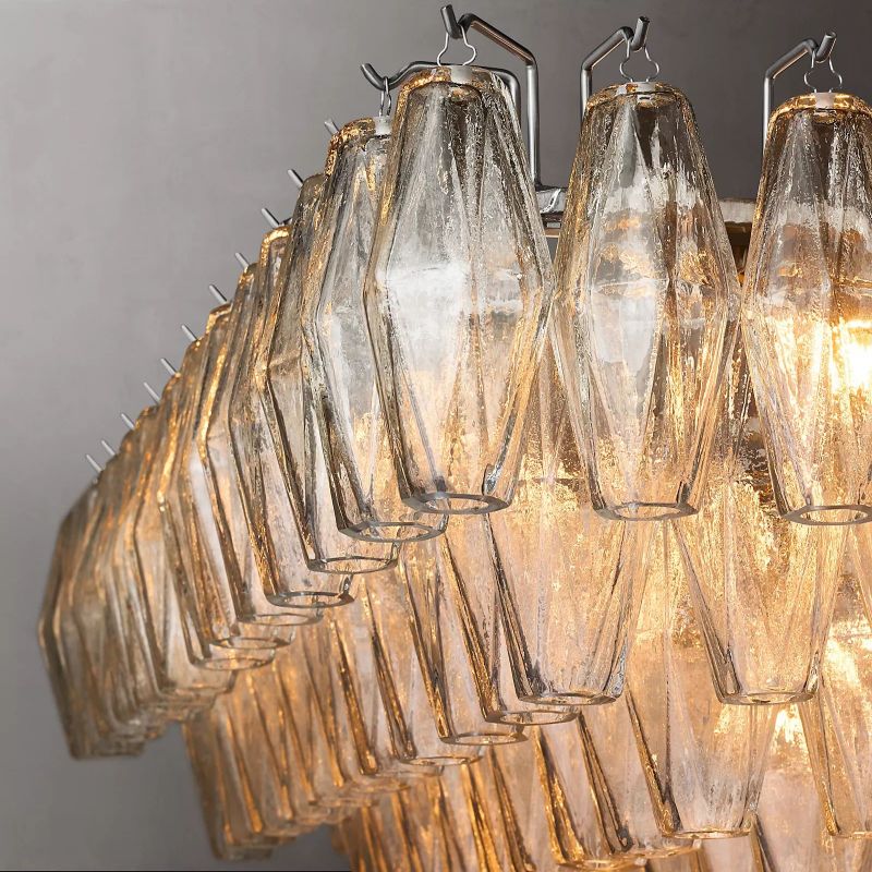 Chiara Lustrous Glass Tiered Rectangular Chandelier 74"