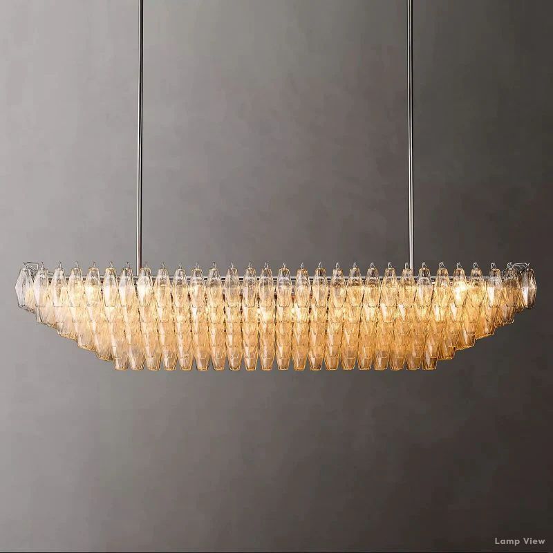 Chiara Lustrous Glass Tiered Rectangular Chandelier 74"