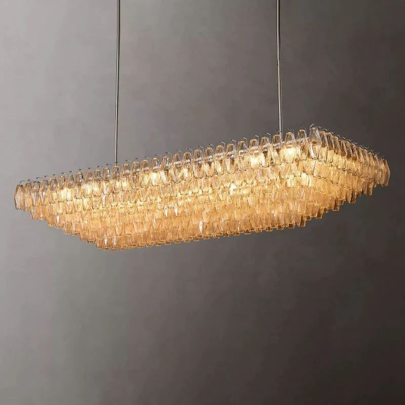 Chiara Lustrous Glass Tiered Rectangular Chandelier 74"