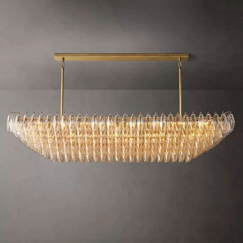 Chiara Lustrous Glass Tiered Rectangular Chandelier 74"