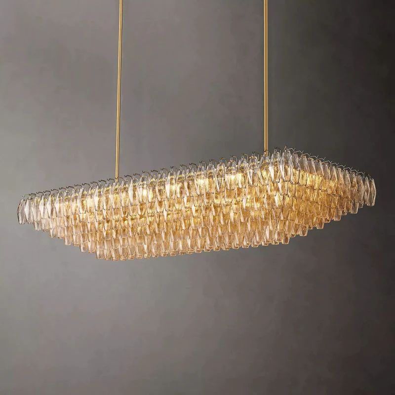 Chiara Lustrous Glass Tiered Rectangular Chandelier 74"