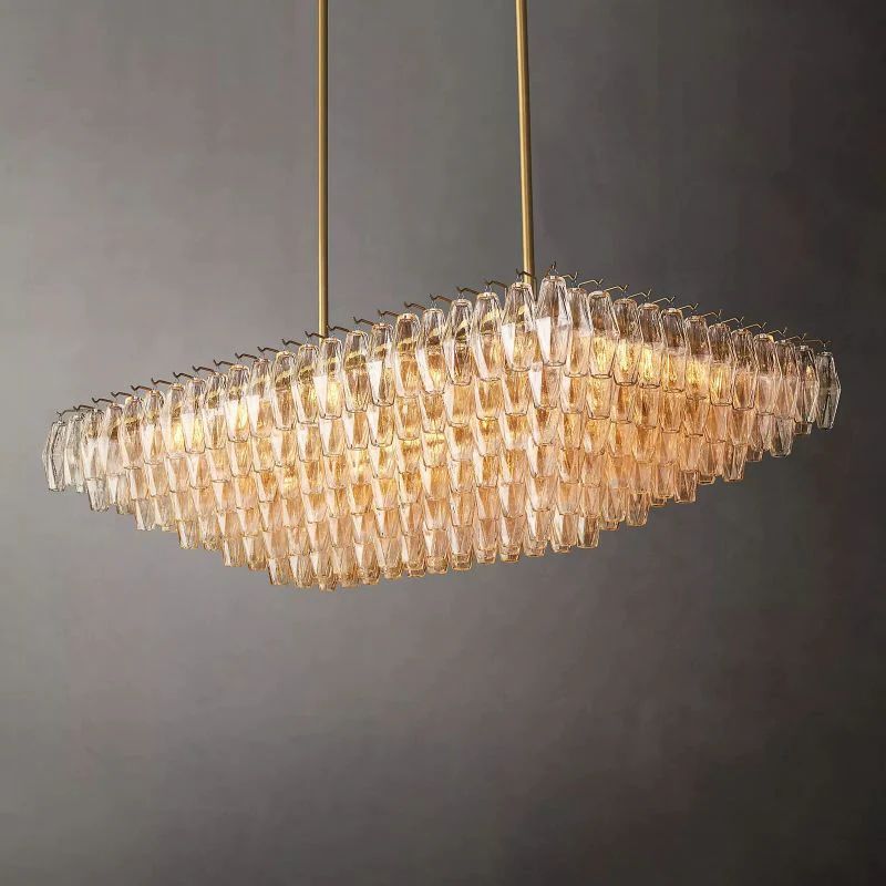 Chiara Lustrous Glass Tiered Rectangular Chandelier 54"