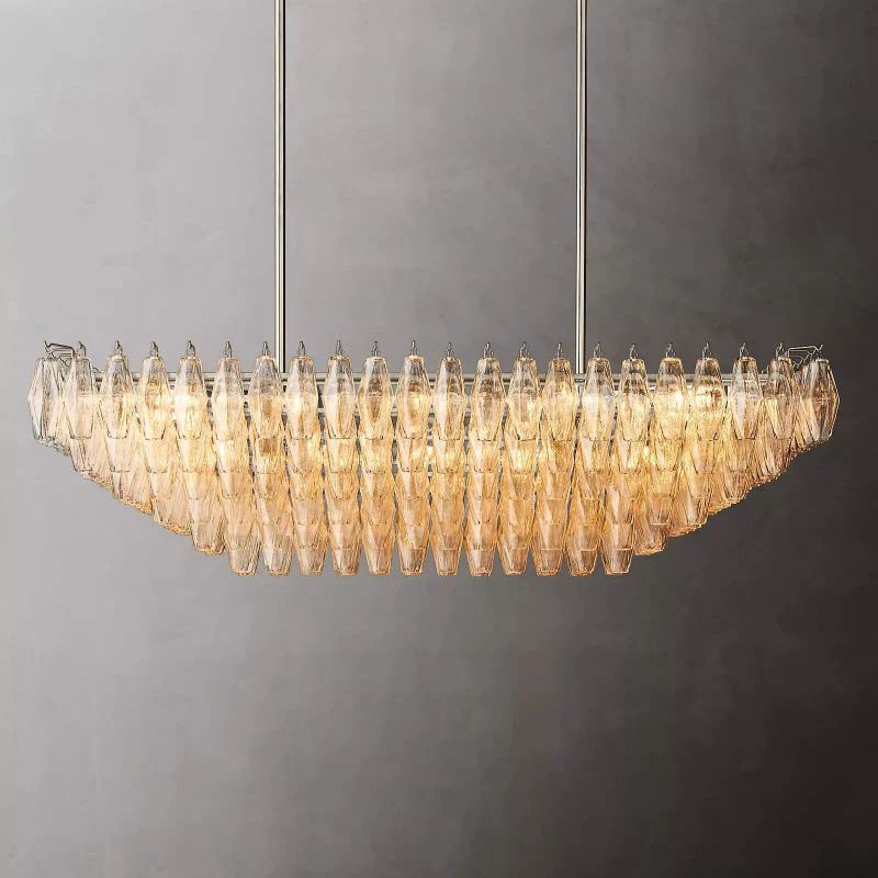 Chiara Lustrous Glass Tiered Rectangular Chandelier 54"