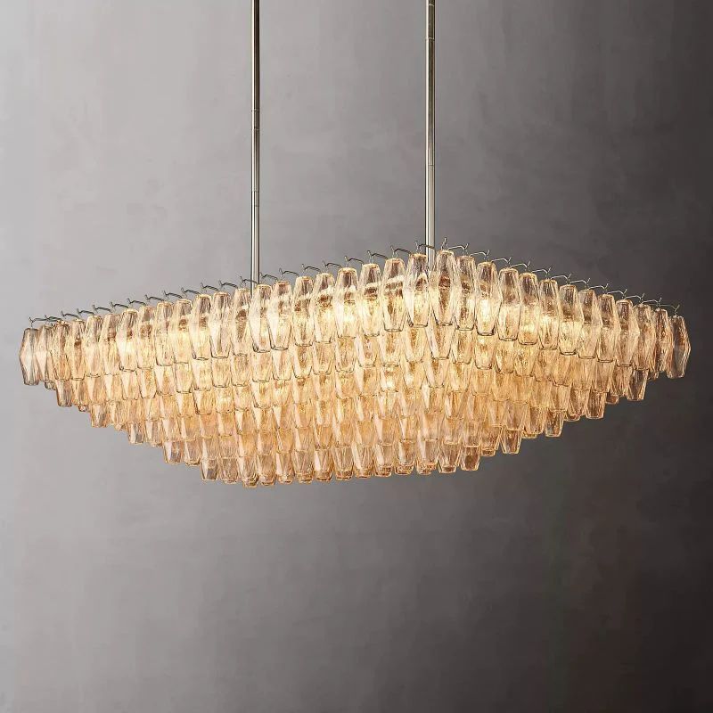 Chiara Lustrous Glass Tiered Rectangular Chandelier 54"