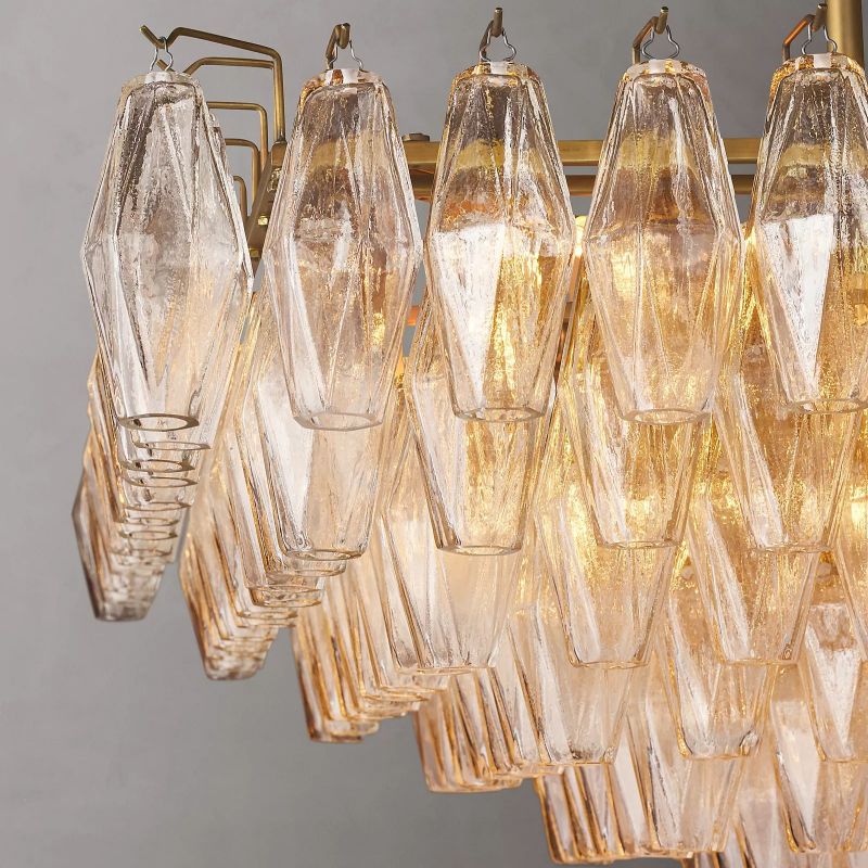 Chiara Lustrous Glass Tiered Rectangular Chandelier 54"