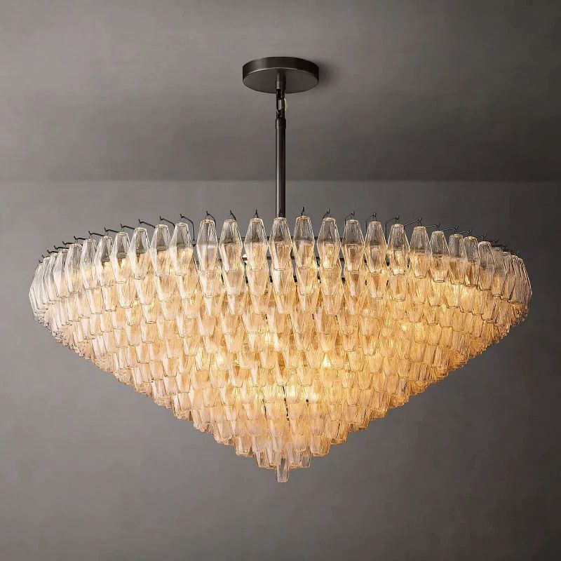 Chiara Lustrous Glass Tiered Round Chandelier 62"