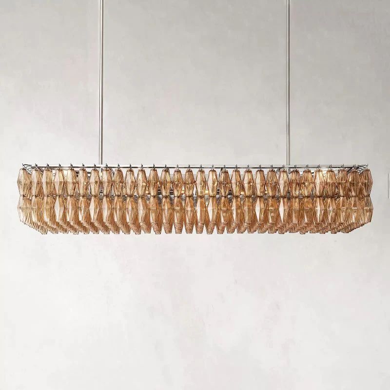 Chiara Lustrous Glass Rectangular Chandelier 74"
