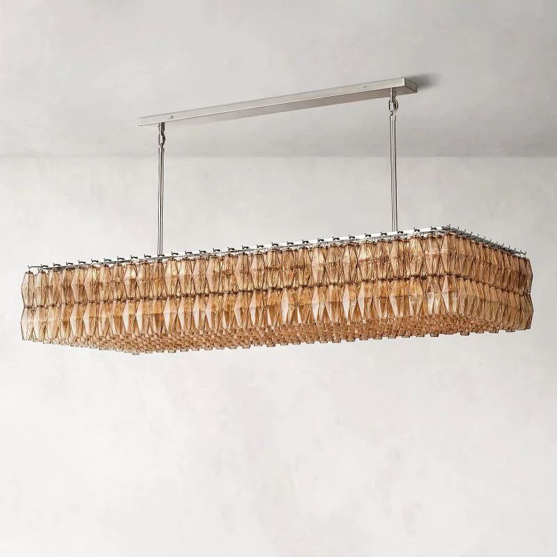 Chiara Lustrous Glass Rectangular Chandelier 74"