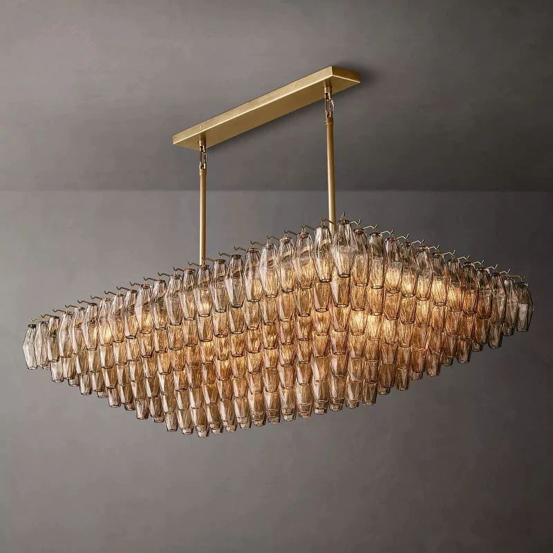 Chiara Lustrous Glass Tiered Rectangular Chandelier 54"