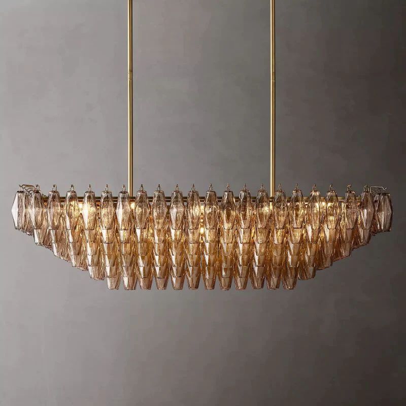 Chiara Lustrous Glass Tiered Rectangular Chandelier 54"