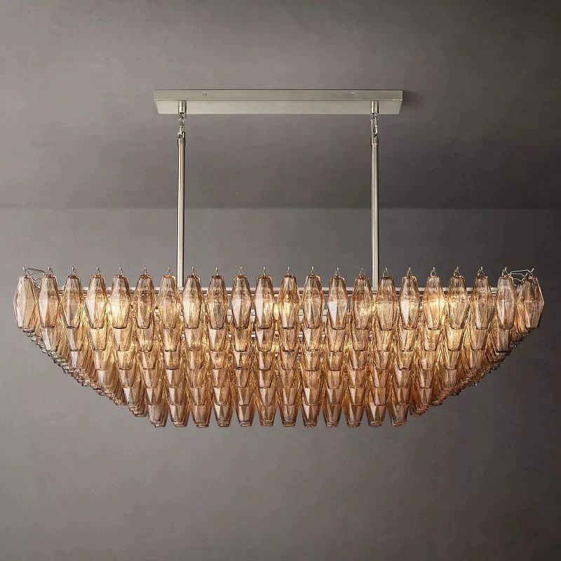 Chiara Lustrous Glass Tiered Rectangular Chandelier 54"