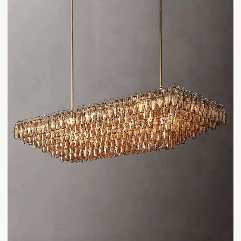Chiara Lustrous Glass Tiered Rectangular Chandelier 74"
