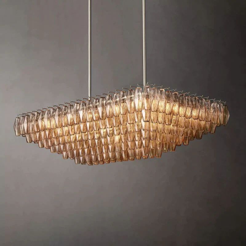 Chiara Lustrous Glass Tiered Rectangular Chandelier 54"