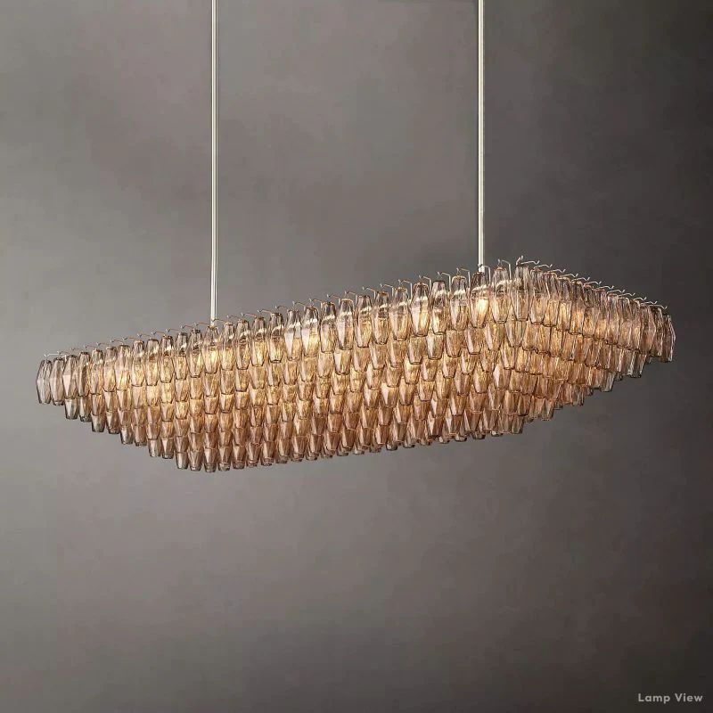Chiara Lustrous Glass Tiered Rectangular Chandelier 74"