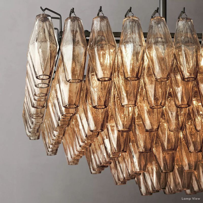 Chiara Lustrous Glass Tiered Rectangular Chandelier 54"