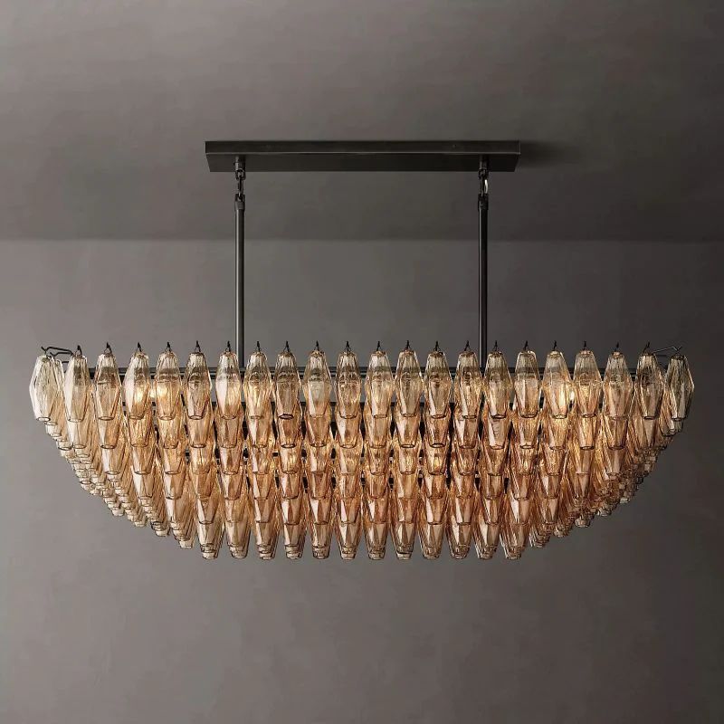 Chiara Lustrous Glass Tiered Rectangular Chandelier 54"