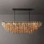 Chiara Lustrous Glass Tiered Rectangular Chandelier 54"