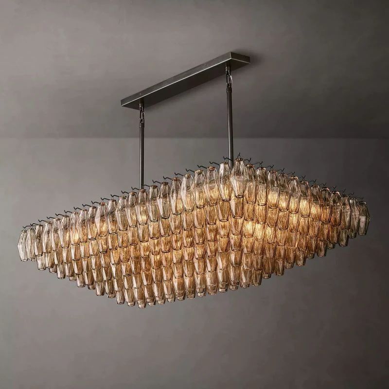 Chiara Lustrous Glass Tiered Rectangular Chandelier 54"