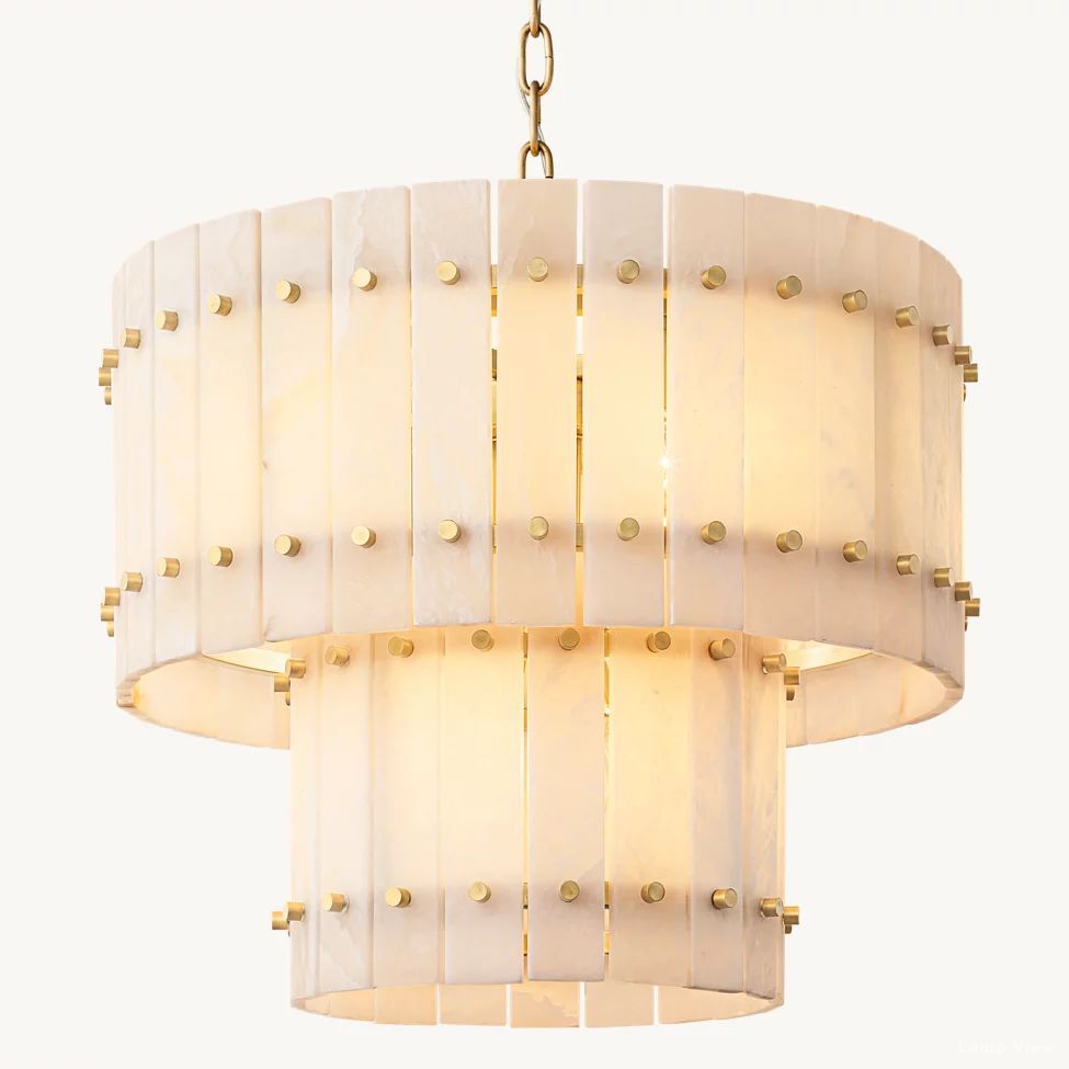 San Marco Ribbed Alabaster Tiered Round Chandelier 22"