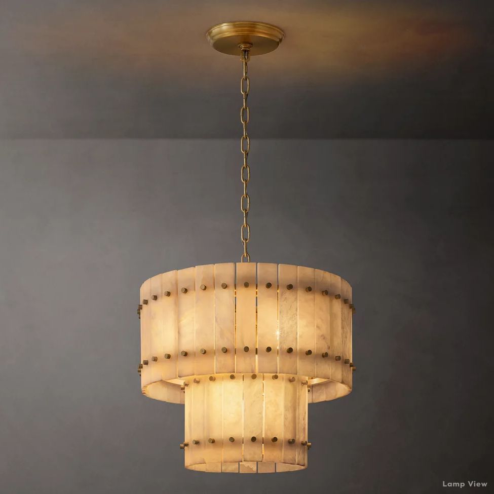 San Marco Ribbed Alabaster Tiered Round Chandelier 22"