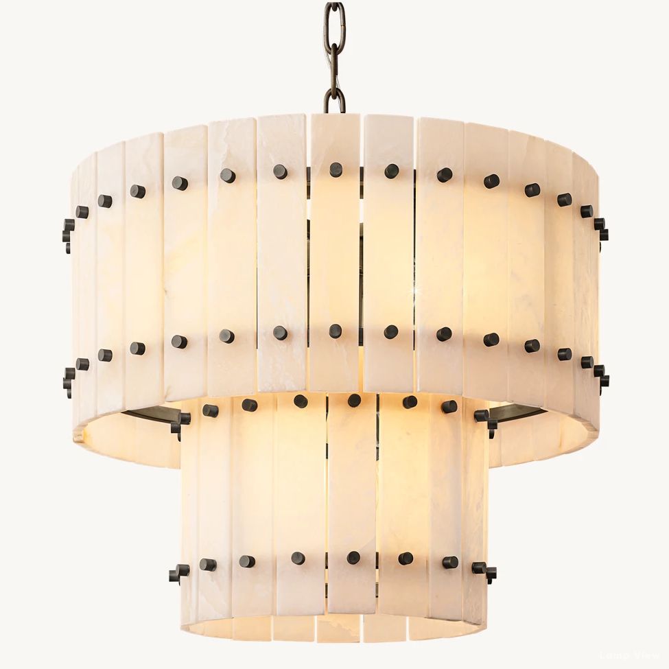 San Marco Ribbed Alabaster Tiered Round Chandelier 22"
