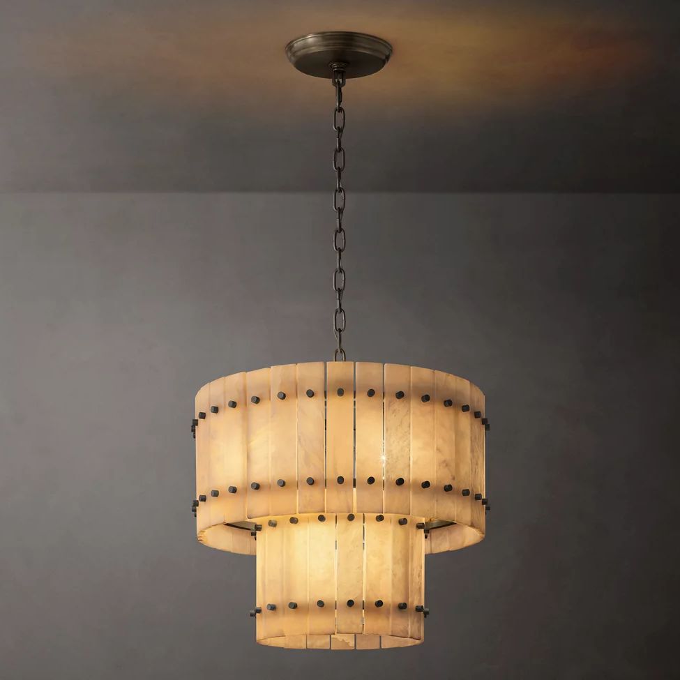 San Marco Ribbed Alabaster Tiered Round Chandelier 22"