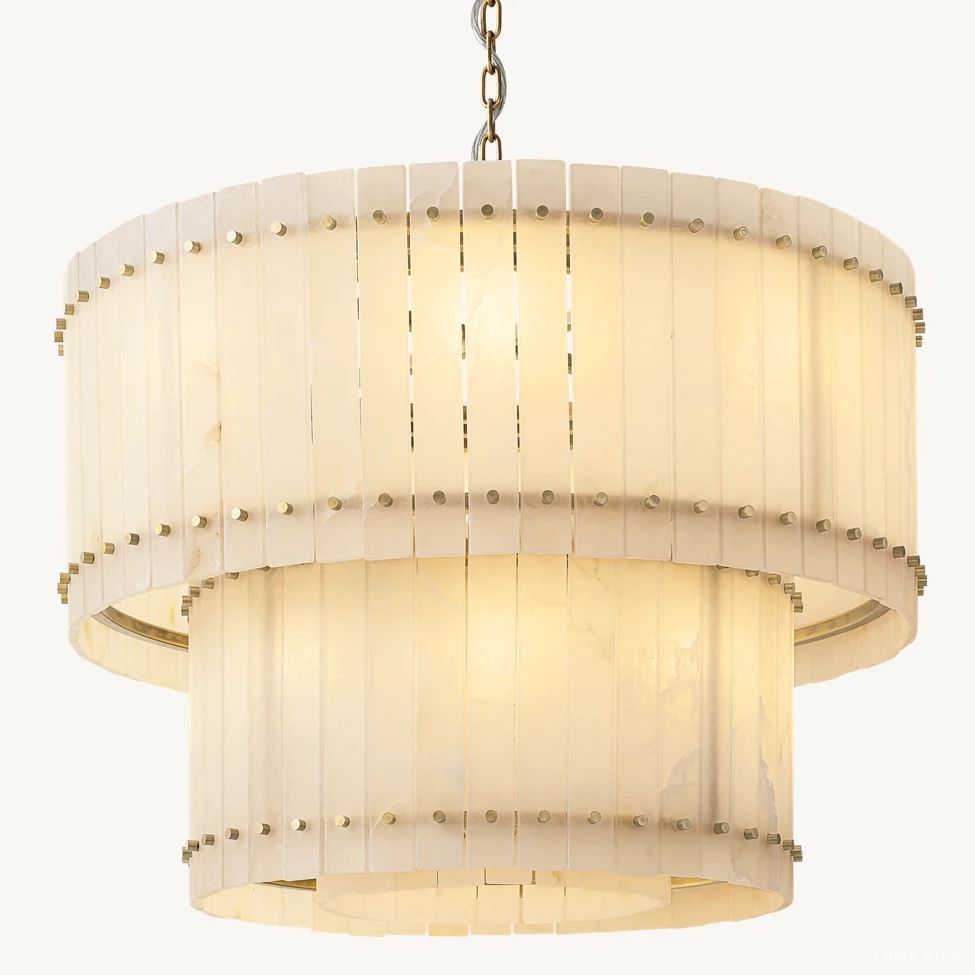 San Marco Ribbed Alabaster Tiered Round Chandelier 37"
