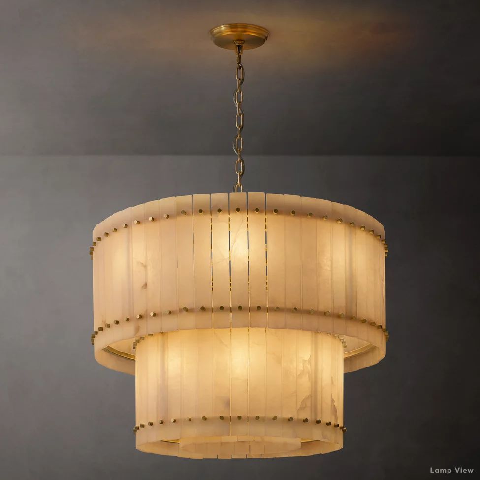 San Marco Ribbed Alabaster Tiered Round Chandelier 37"